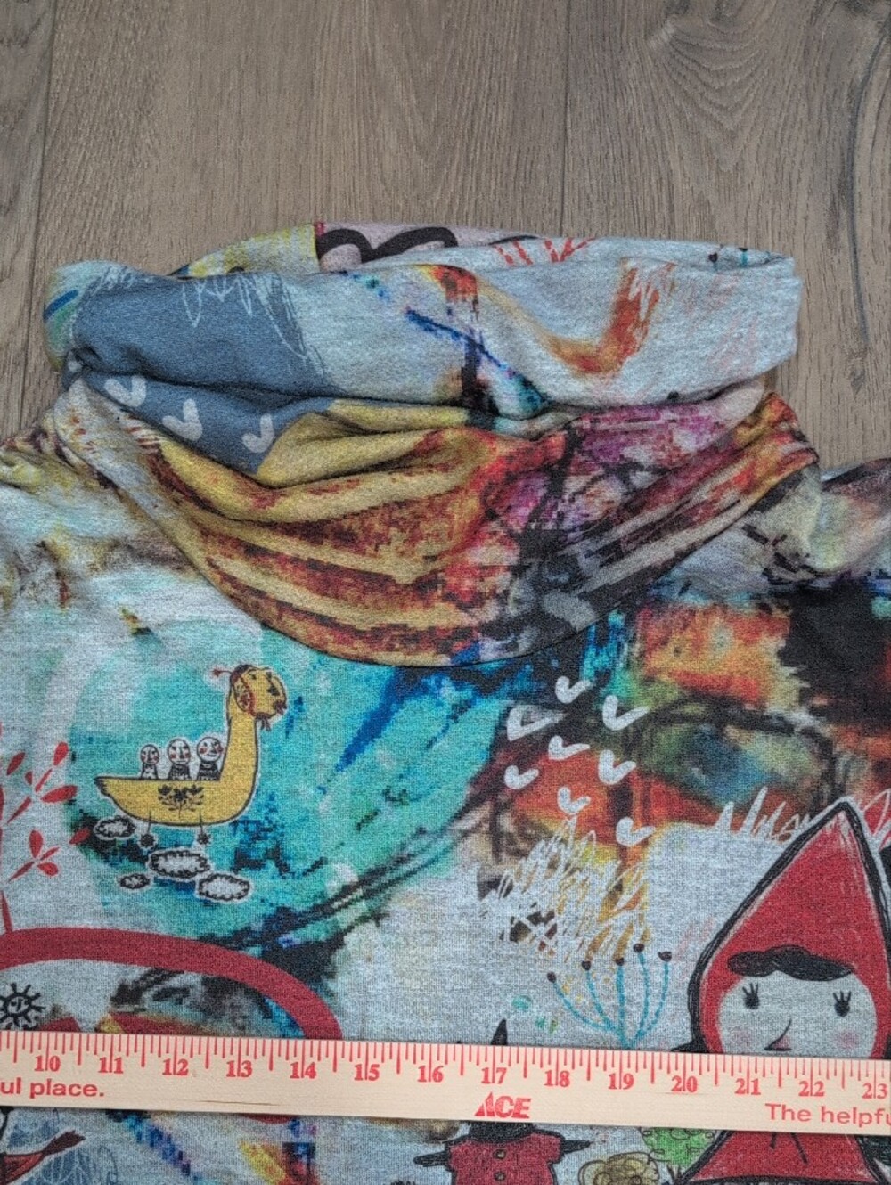 Colorful Little Red Riding Hood Storybook Print Turtleneck Top - Multicolor - Picture 4 of 5